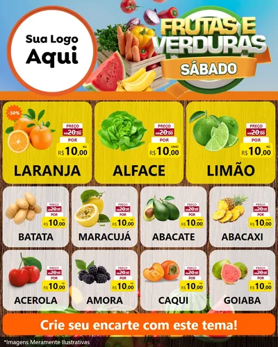 Modelo de Rede Social para Feed Instagram com o tema Frutas e Verduras Sábado para Hortifrúti