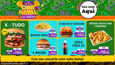 Modelo de TV para TV Horizontal com o tema Carnaval de Ofertas para Hamburgueria