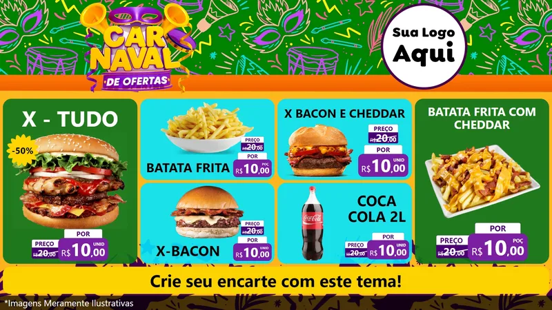 Modelo de TV para TV Horizontal com o tema Carnaval de Ofertas para Hamburgueria