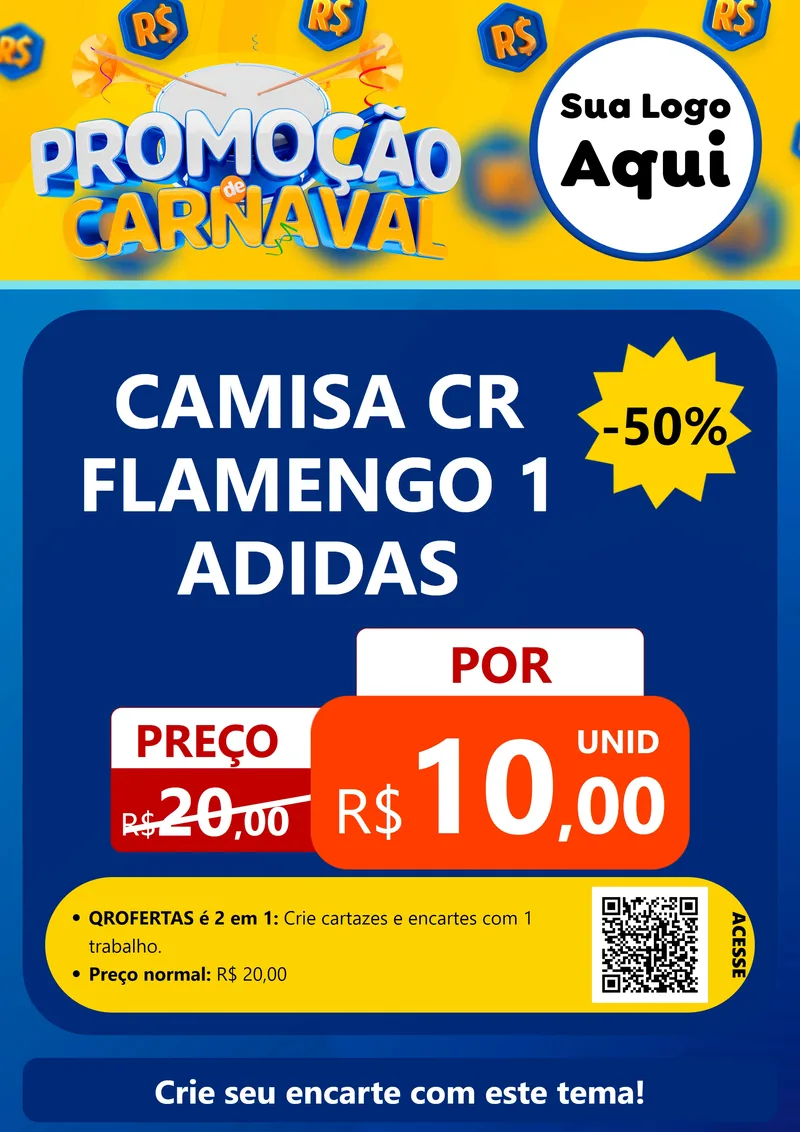 Modelo de Cartaz para Cartaz A4 Vertical com o tema Promoção de Carnaval para Roupas e acessórios
