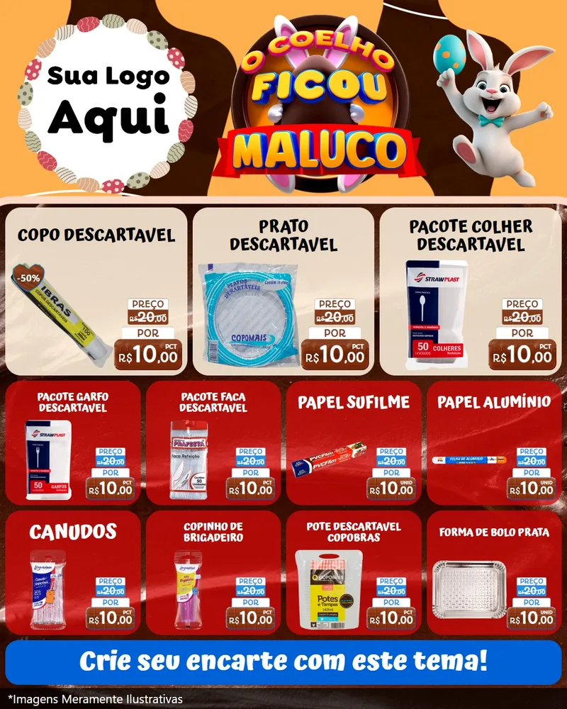Modelo de Rede Social para Feed Instagram com o tema O Coelho Ficou Maluco - Páscoa para Embalagens