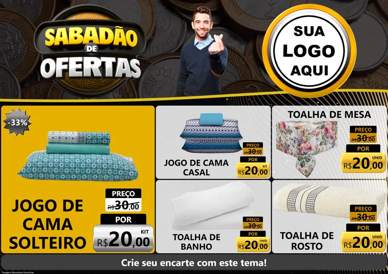 Modelo de Encarte para Encarte A4 Horizontal com o tema Sabadão de Ofertas para Cama, Mesa e Banho