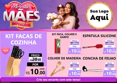 Modelo de Encarte para Encarte A4 Horizontal com o tema Mês das Mães Imperdível para Utilidades Domésticas