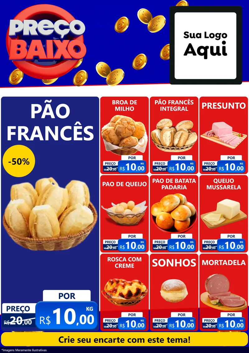 Modelo de Encarte para Encarte A4 Vertical com o tema Preço Baixo para Padaria