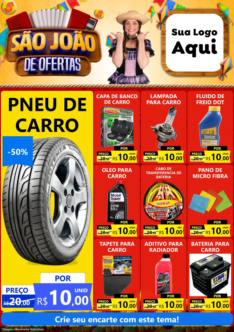 Modelo de Encarte para Encarte A4 Vertical com o tema São João de Ofertas para Auto peças