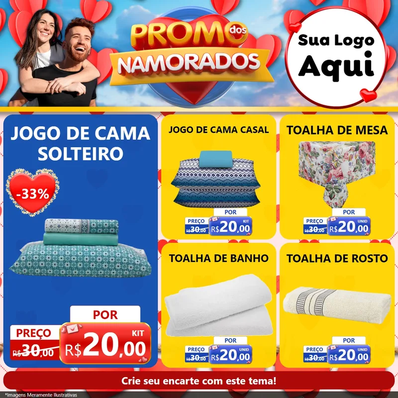 Modelo de Rede Social para Feed Facebook com o tema Promo dos Namorados para Cama, Mesa e Banho