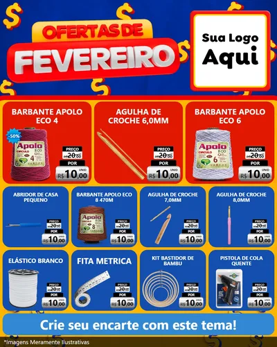 Modelo de Rede Social para Feed Instagram com o tema Ofertas de Fevereiro para Armarinho e Aviamentos