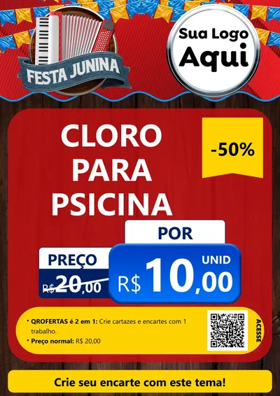 Modelo de Cartaz para Cartaz A4 Vertical com o tema Festa Junina para Produtos para Piscina