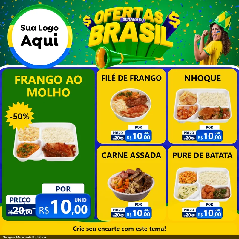 Modelo de Rede Social para Feed Facebook com o tema Ofertas Semana do Brasil para Restaurante