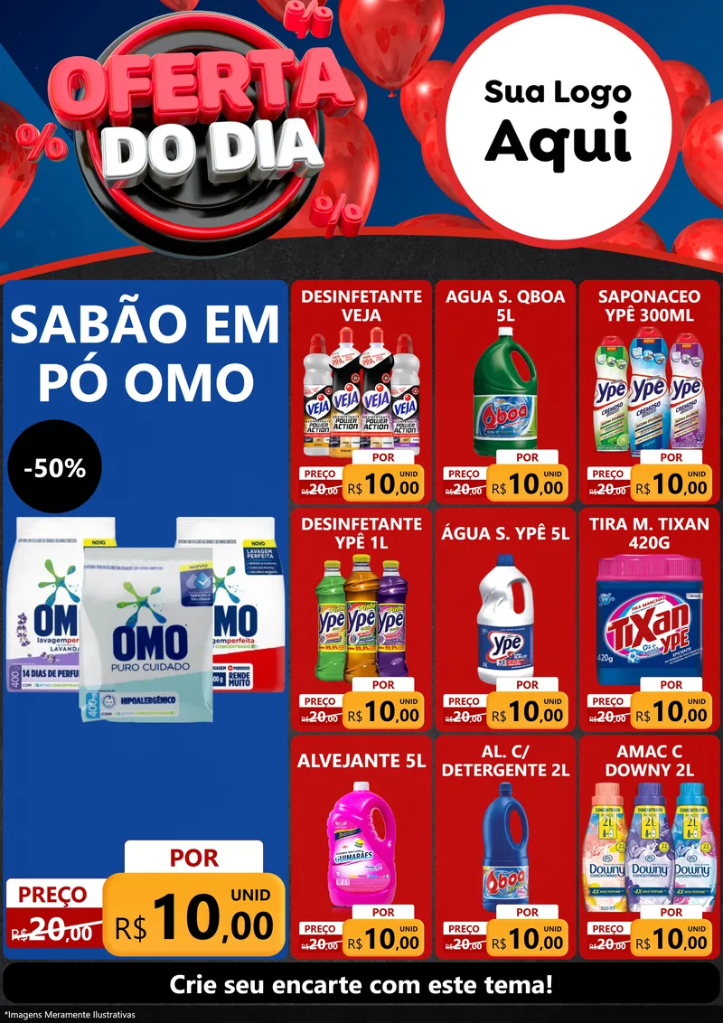Modelo de Encarte para Encarte A4 Vertical com o tema Oferta do Dia para Produtos de Limpeza