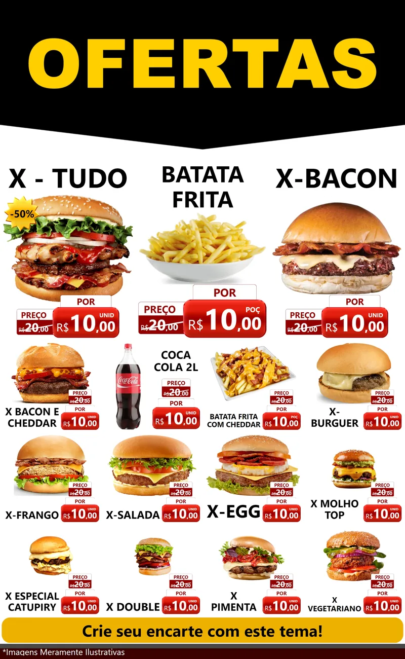 Modelo de Encarte para Encarte Grande com o tema Ofertas Preto e Vermelho Cartaz para Hamburgueria