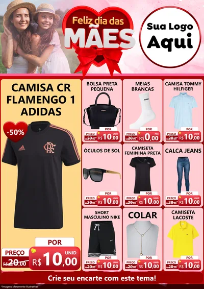 Modelo de Encarte para Encarte A4 Vertical com o tema Feliz Dia Das Mães para Roupas e acessórios