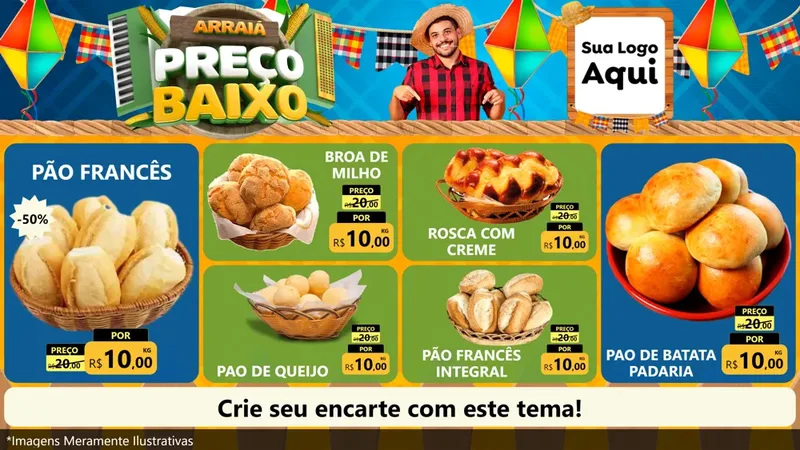 Modelo de TV para TV Horizontal com o tema Arraiá de Preço Baixo - Junina para Padaria