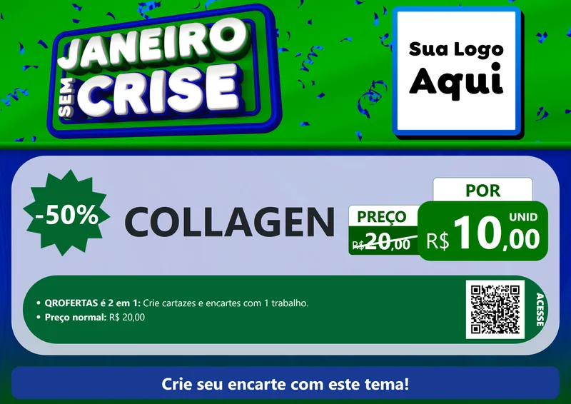 Modelo de Cartaz para Cartaz A4 Horizontal com o tema Janeiro Sem Crise para Suplementos alimentares