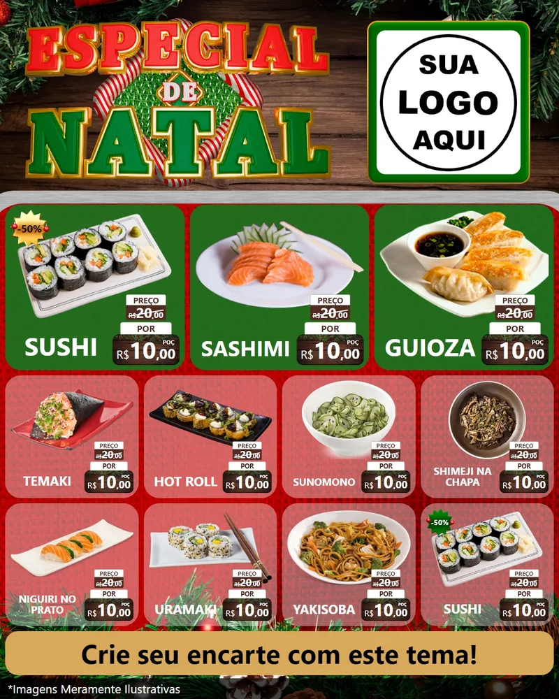 Modelo de Rede Social para Feed Instagram com o tema Especial de Natal para Comida japonesa