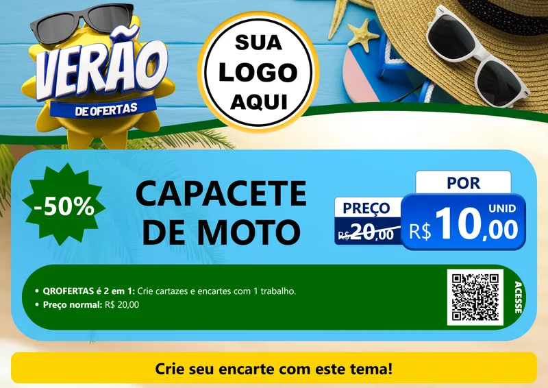 Modelo de Cartaz para Cartaz A4 Horizontal com o tema Verão de Ofertas para Moto peças