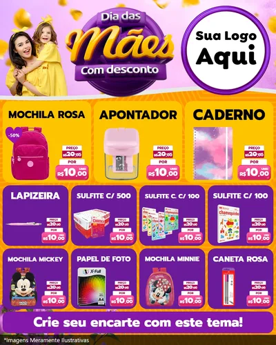 Modelo de Rede Social para Feed Instagram com o tema Dia das Mães com Desconto para Papelaria