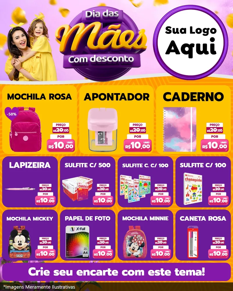 Modelo de Rede Social para Feed Instagram com o tema Dia das Mães com Desconto para Papelaria