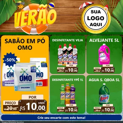 Modelo de Rede Social para Feed Facebook com o tema Verão para Produtos de Limpeza