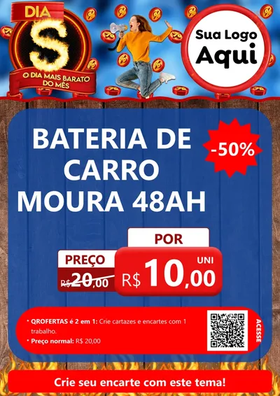 Modelo de Cartaz para Cartaz A4 Vertical com o tema Dia S - O Dia Mais Barato Do Mês para Baterias Elétricas