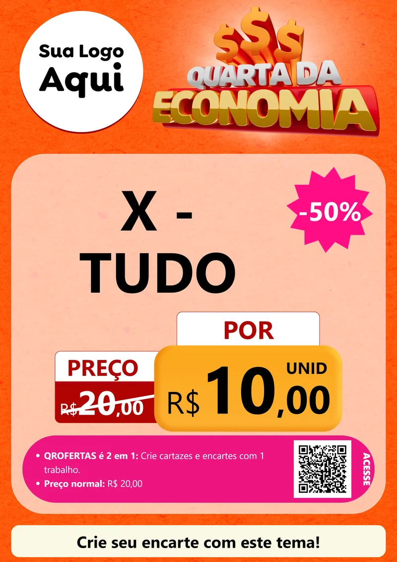 Modelo de Cartaz para Cartaz A4 Vertical com o tema Quarta da Economia para Hamburgueria