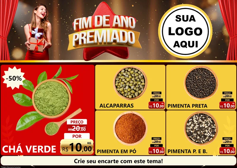 Modelo de Encarte para Encarte A4 Horizontal com o tema Fim de Ano Premiado para Produtos Naturais