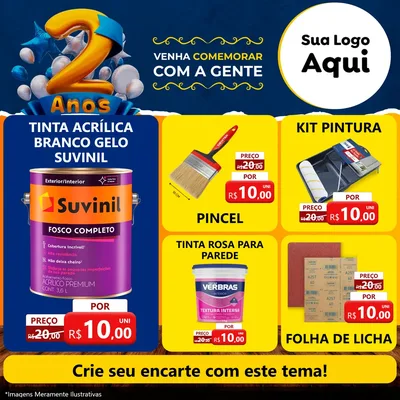 Modelo de Rede Social para Feed Facebook com o tema Aniversário de 2 anos para Tintas e Ferramentas