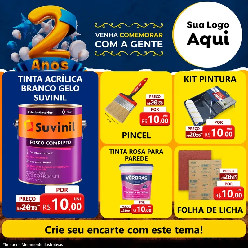 Modelo de Rede Social para Feed Facebook com o tema Aniversário de 2 anos para Tintas e Ferramentas
