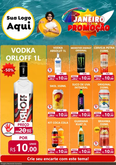 Modelo de Encarte para Encarte A4 Vertical com o tema Janeiro de Promoção para Distribuidora de bebidas