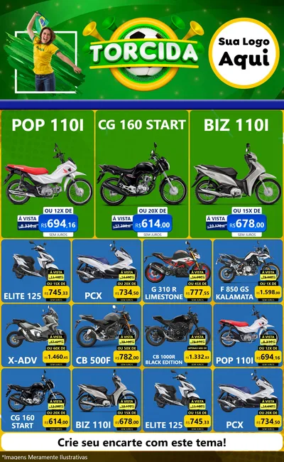 Modelo de Encarte para Encarte Grande com o tema Torcida para Concessionaria de Motos