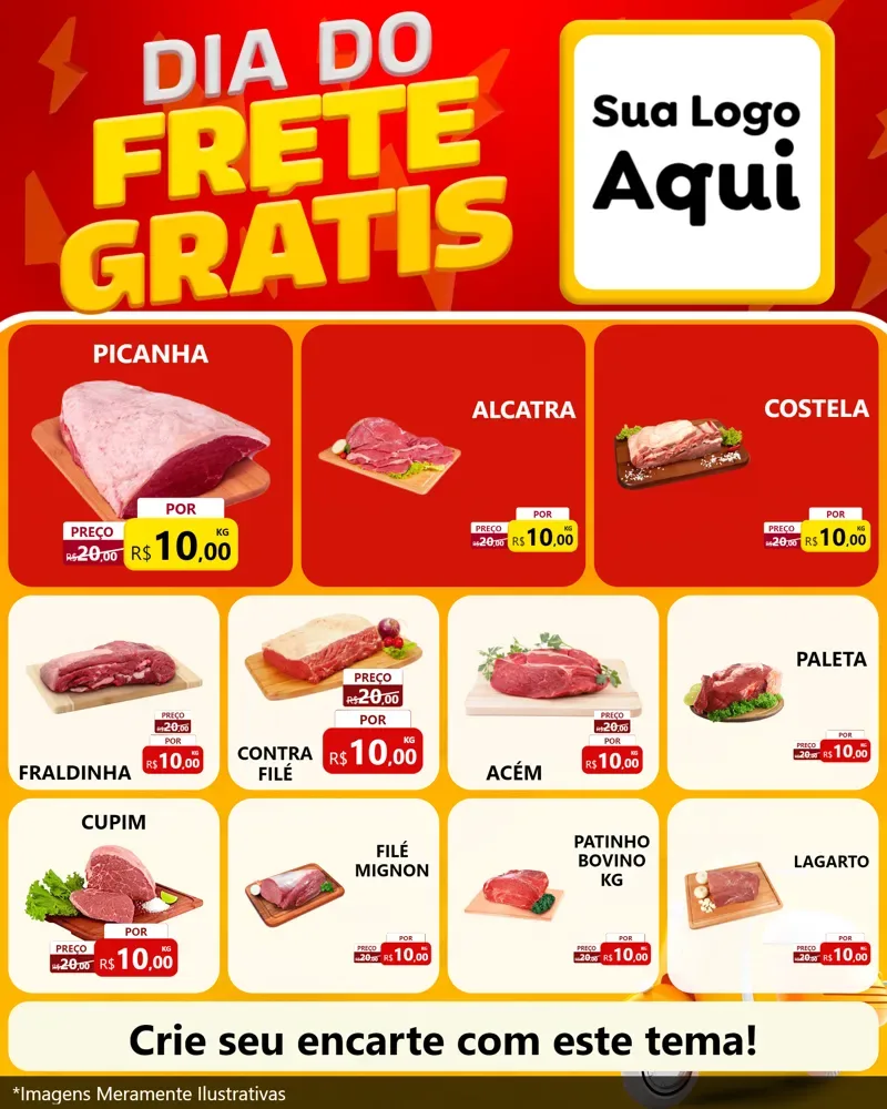 Modelo de Rede Social para Feed Instagram com o tema Dia do Frete Grátis para Açougue
