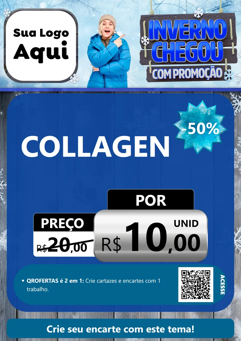 Modelo de Cartaz para Cartaz A4 Vertical com o tema Inverno Chegou Com Promoção para Suplementos alimentares