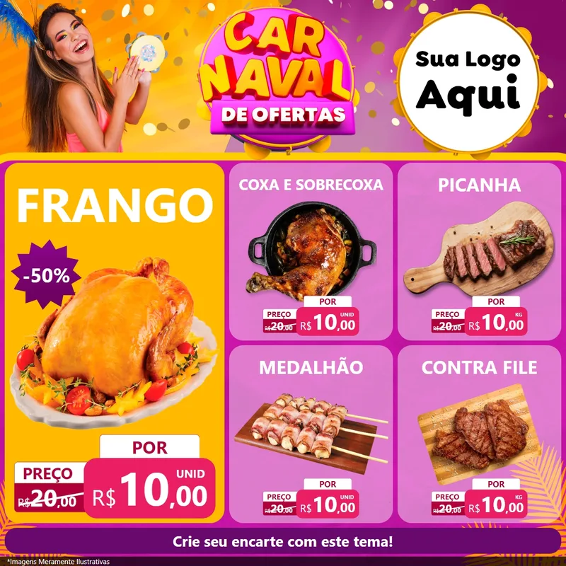 Modelo de Rede Social para Feed Facebook com o tema Carnaval de Ofertas para Assados