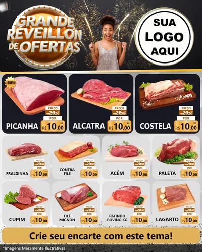 Modelo de Rede Social para Feed Instagram com o tema Grande Réveillon de Ofertas para Açougue