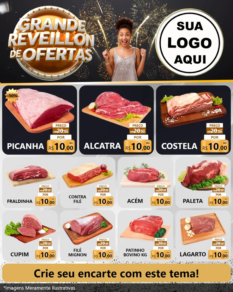 Modelo de Rede Social para Feed Instagram com o tema Grande Réveillon de Ofertas para Açougue