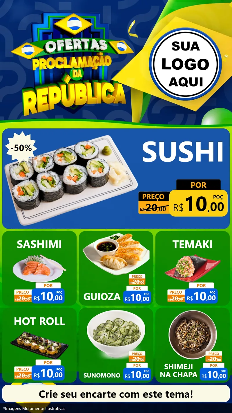 Modelo de Rede Social para Stories com o tema Ofertas Proclamação da República para Comida japonesa
