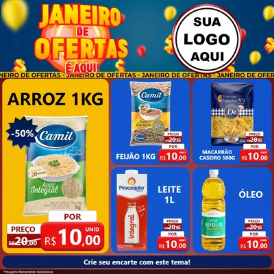Modelo de Rede Social para Feed Facebook com o tema Janeiro de Ofertas É Aqui! para Supermercado