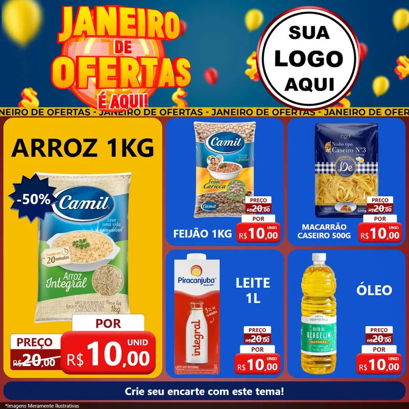 Modelo de Rede Social para Feed Facebook com o tema Janeiro de Ofertas É Aqui! para Supermercado