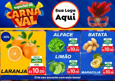 Modelo de Encarte para Encarte A4 Horizontal com o tema Especial de Carnaval para Hortifrúti