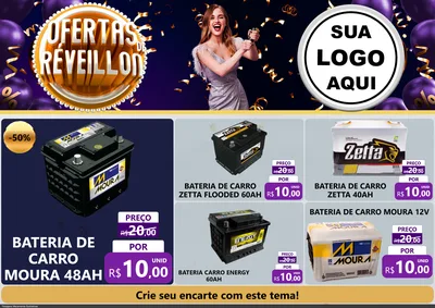 Modelo de Encarte para Encarte A4 Horizontal com o tema Ofertas de Réveillon para Baterias Elétricas