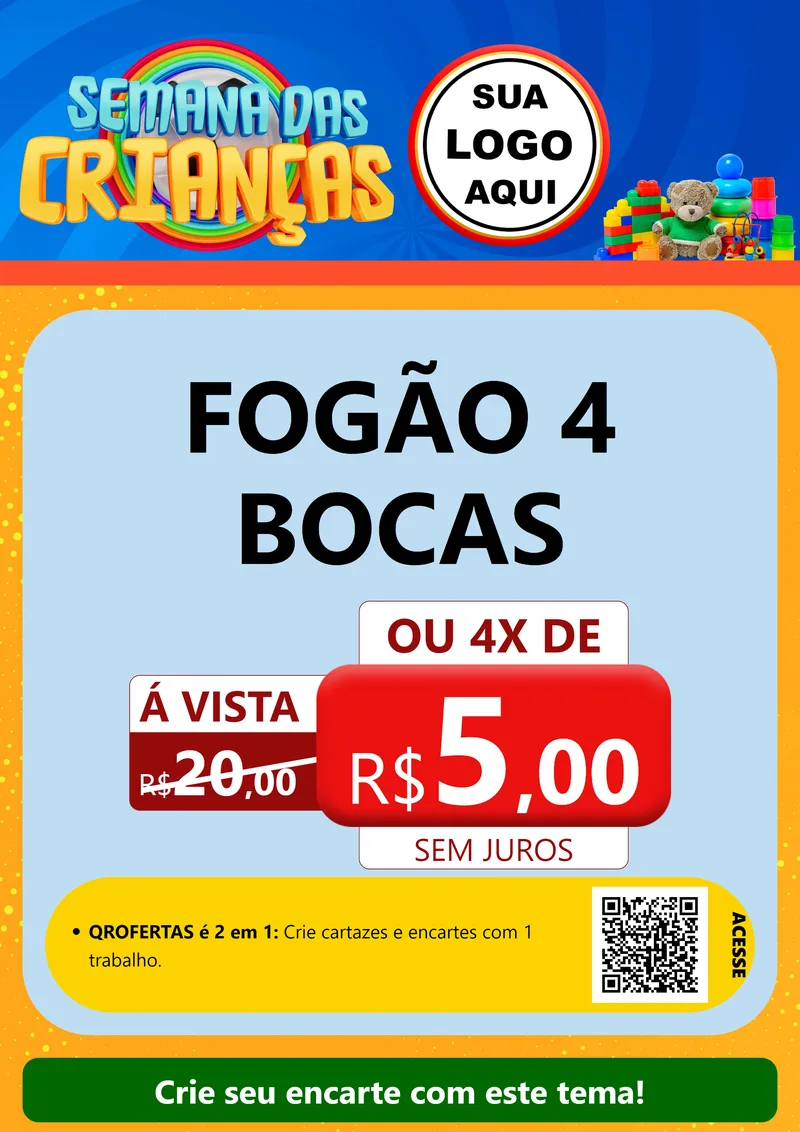 Modelo de Cartaz para Cartaz A4 Vertical com o tema Semana das Crianças para Móveis e Eletro