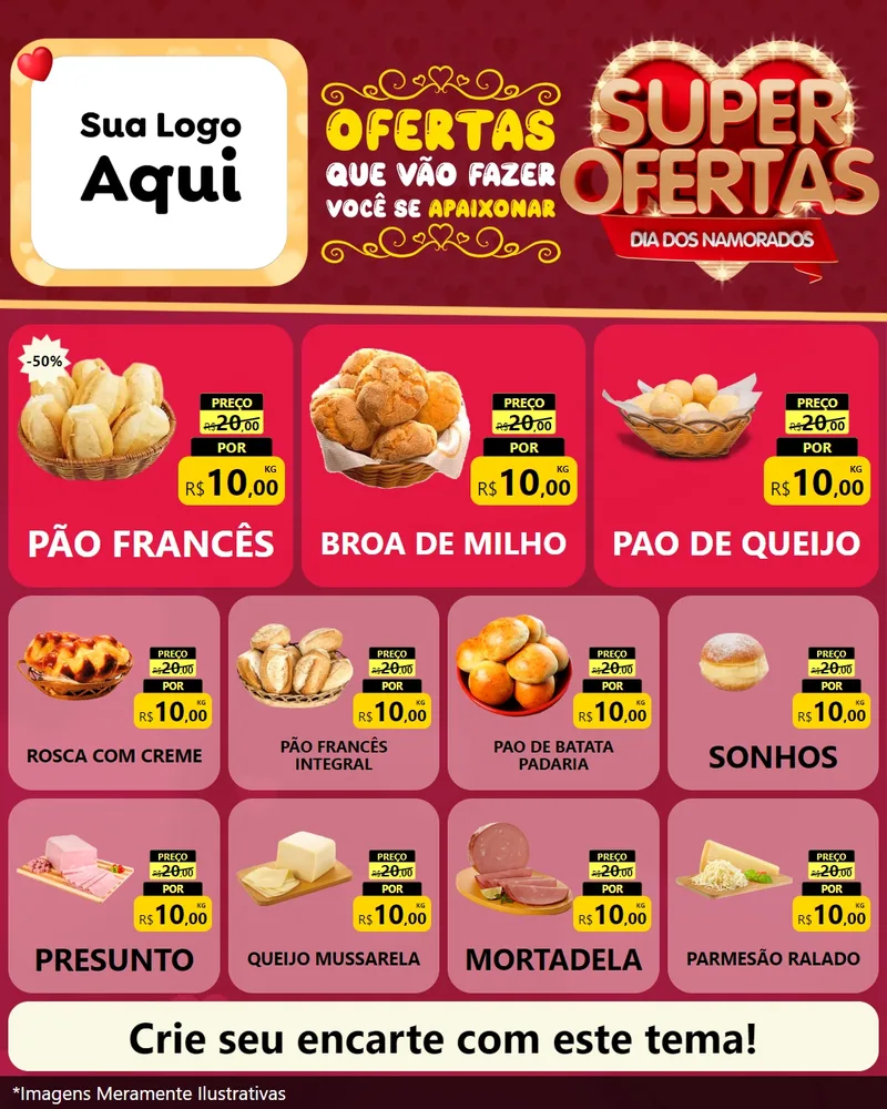 Modelo de Rede Social para Feed Instagram com o tema Dia dos Namorados para Padaria