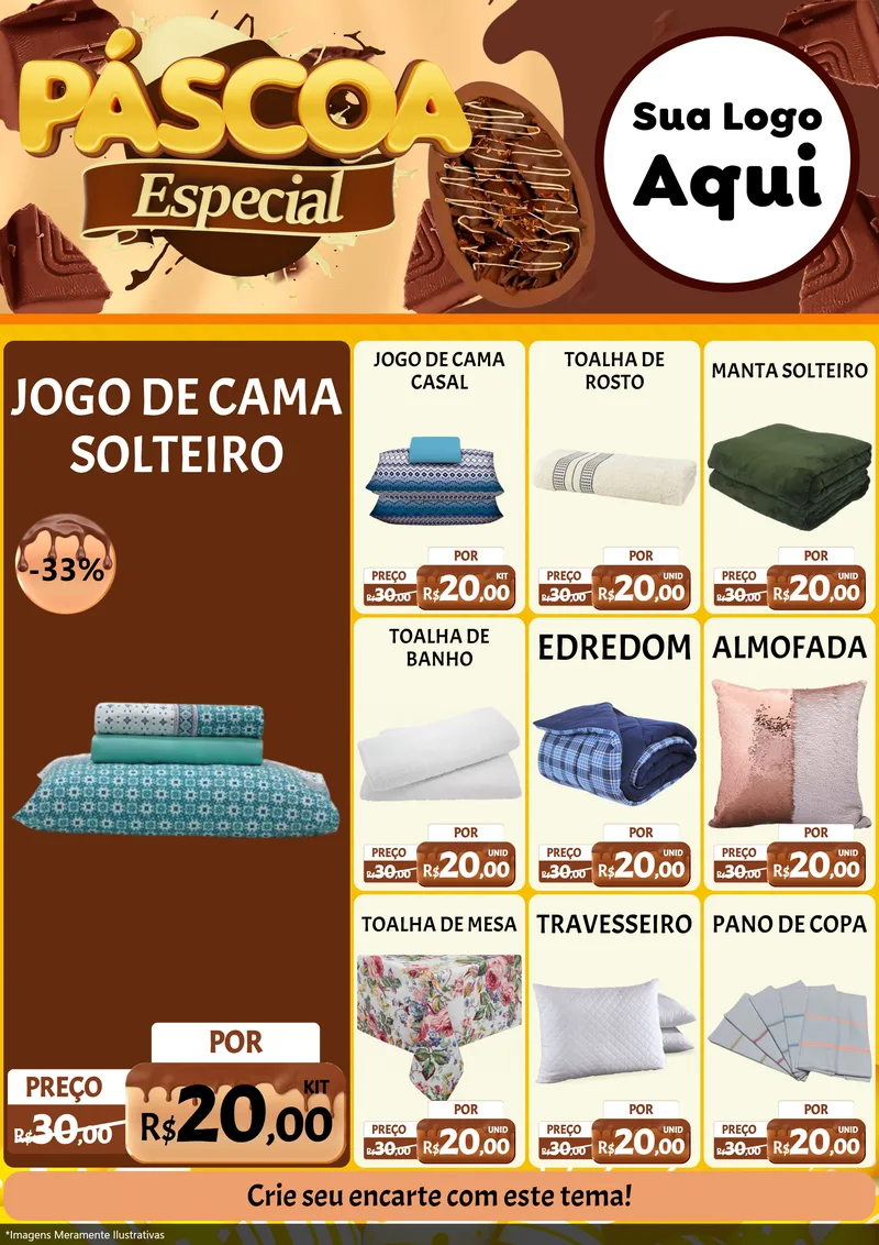 Modelo de Encarte para Encarte A4 Vertical com o tema Páscoa Especial para Cama, Mesa e Banho