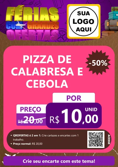 Modelo de Cartaz para Cartaz A4 Vertical com o tema Férias com Grandes Ofertas para Pizzaria