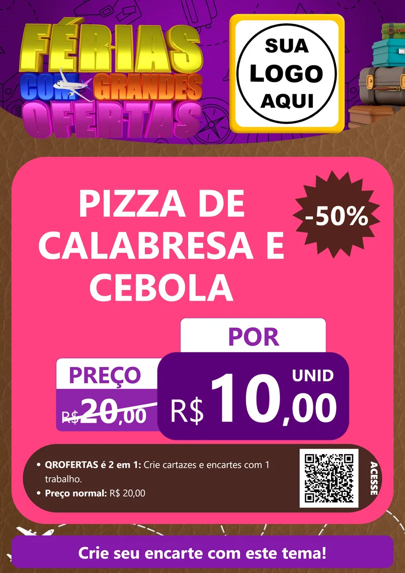 Modelo de Cartaz para Cartaz A4 Vertical com o tema Férias com Grandes Ofertas para Pizzaria