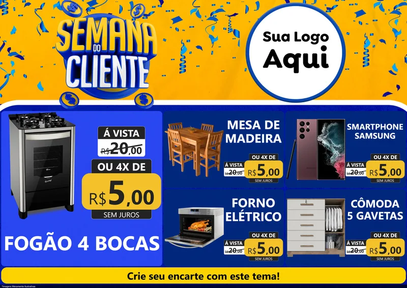 Modelo de Encarte para Encarte A4 Horizontal com o tema Semana do Cliente para Móveis e Eletro