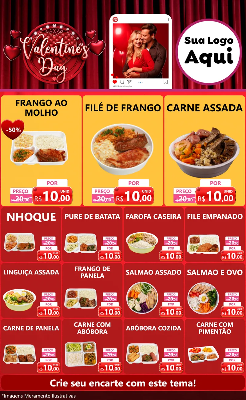 Modelo de Encarte para Encarte Grande com o tema Valentine's Day para Restaurante