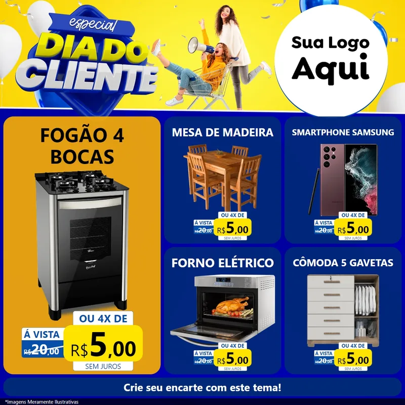 Modelo de Rede Social para Feed Facebook com o tema Especial Dia do Cliente para Móveis e Eletro