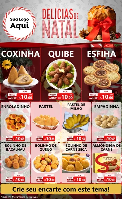 Modelo de Encarte para Encarte Grande com o tema Delícias de Natal para Salgadaria