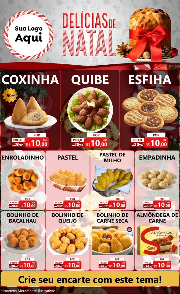 Modelo de Encarte para Encarte Grande com o tema Delícias de Natal para Salgadaria